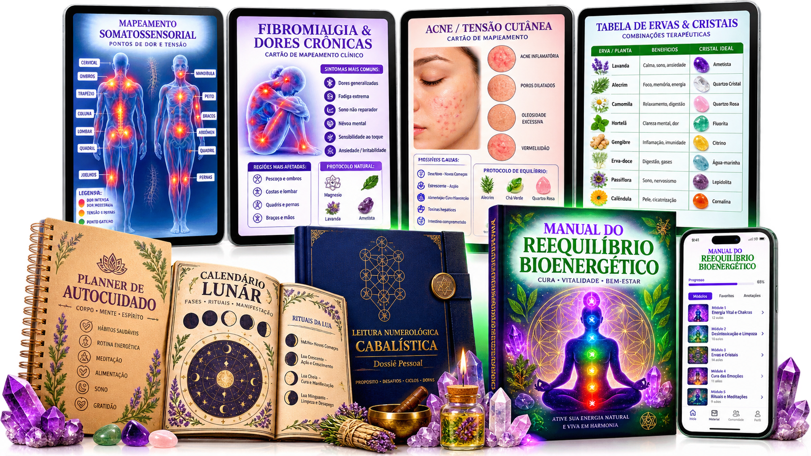 Mockup do bundle Manual do Reequilíbrio Bioenergético e bônus