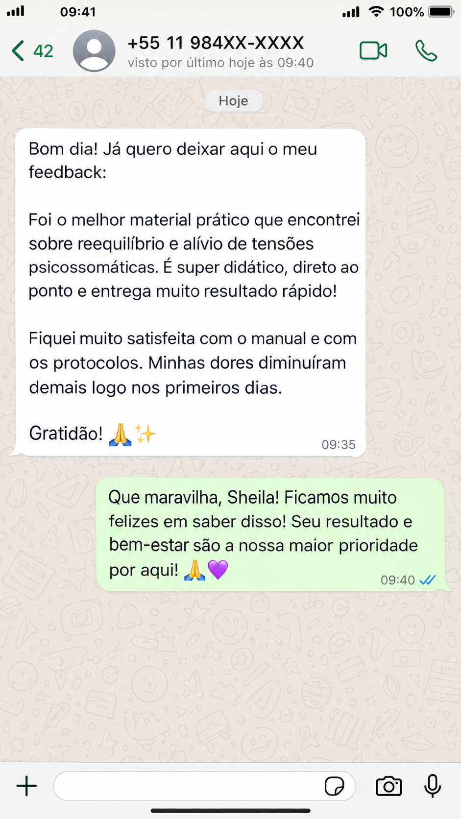 Depoimento real de cliente 5 no WhatsApp